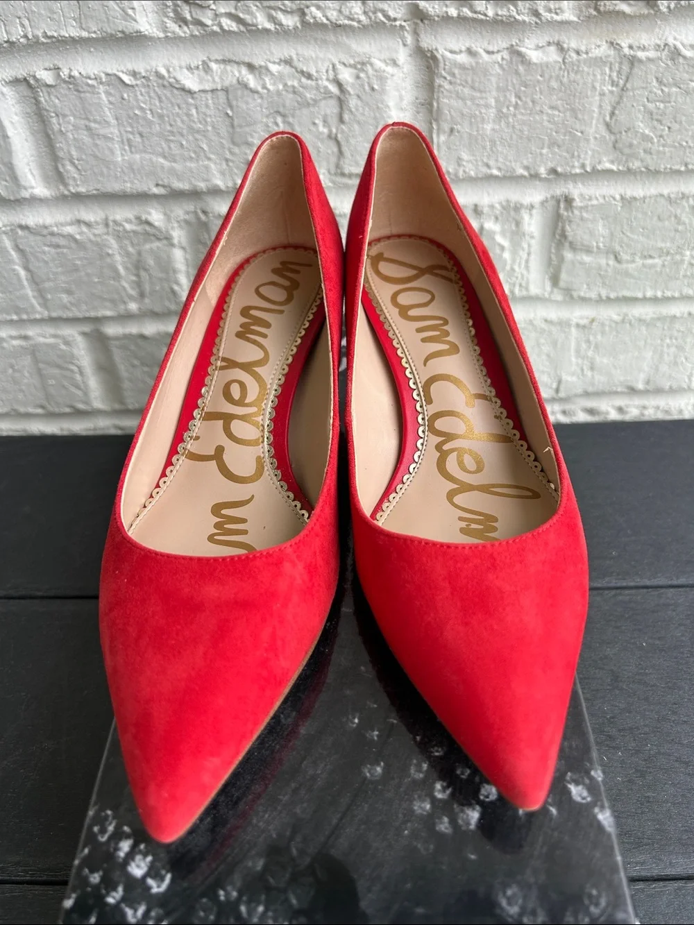 Sam Edelman Red Suede Pointed-Toe Heels - Picture 1 of 9